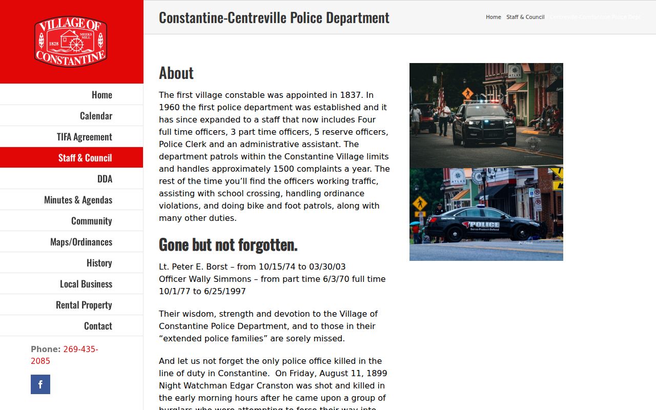 Constantine criminal history source at the village Police Department