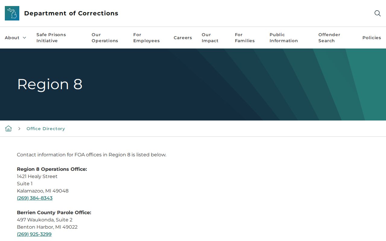 MDOC Region 8 supervision information for Constantine criminal records