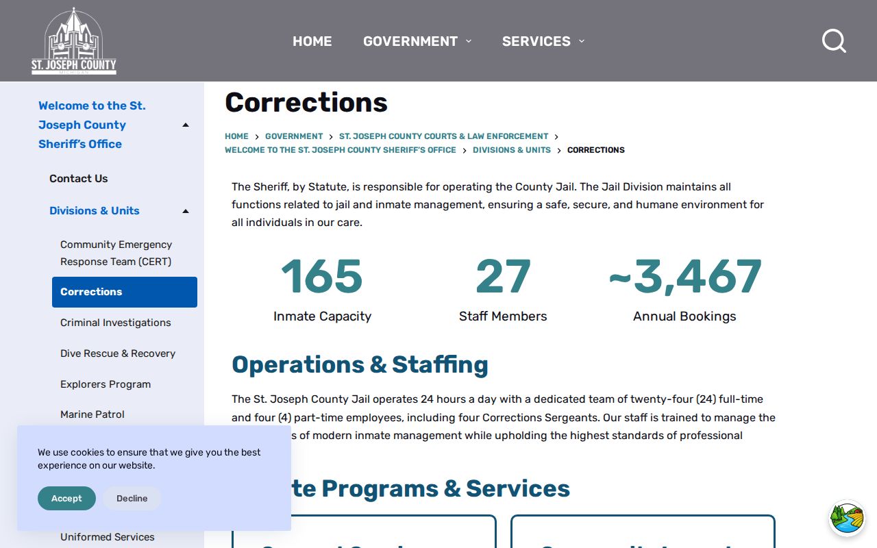 St. Joseph County arrest booking at the sheriff corrections division