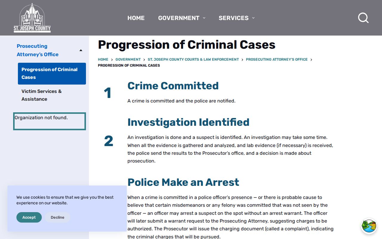 St. Joseph County arrest record progression into a criminal case