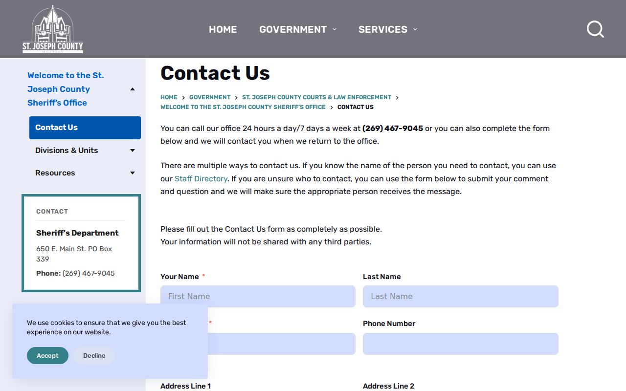 St. Joseph County arrest records and sheriff contact channel