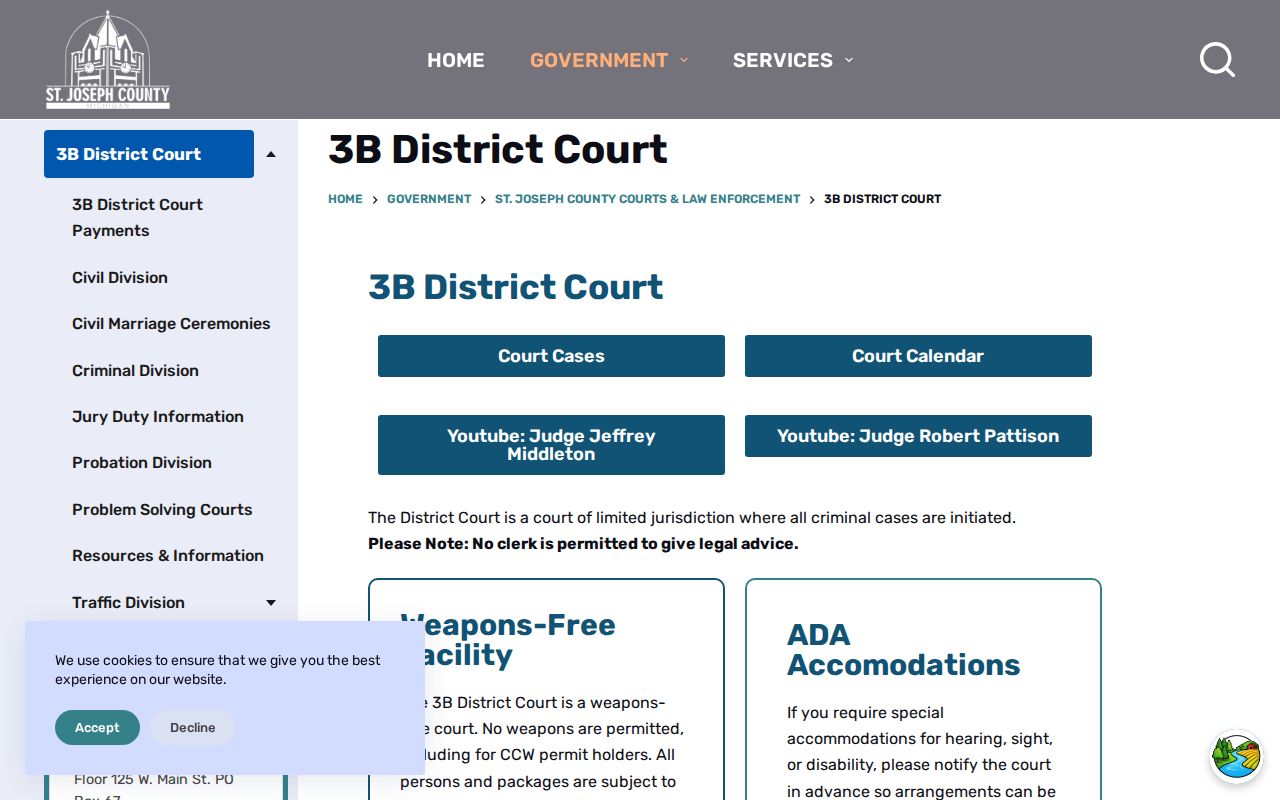 St. Joseph County criminal court case information at 3B District Court