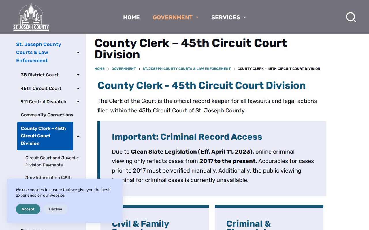 St. Joseph County criminal court records division