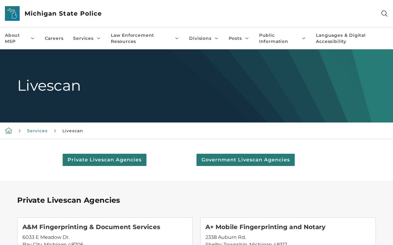 St. Joseph County criminal history approved Michigan Livescan providers