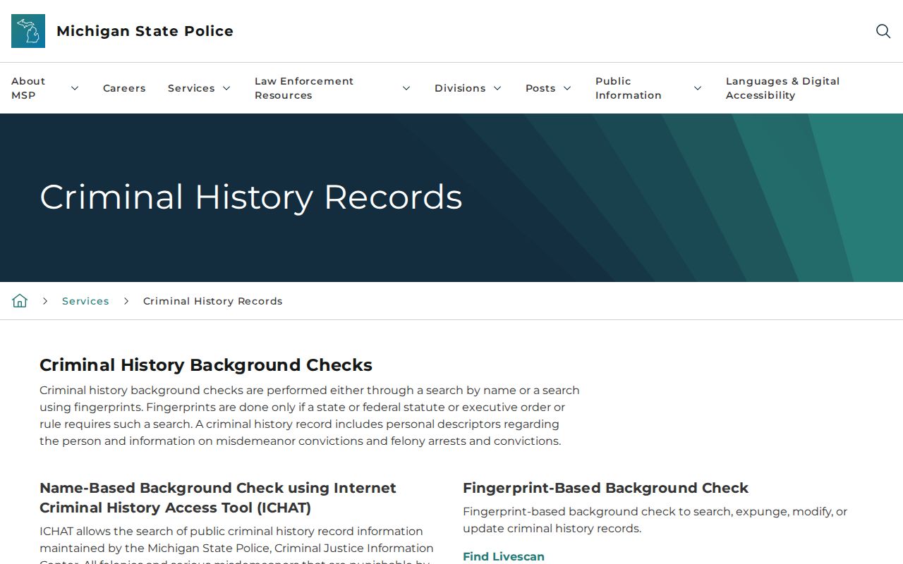 St. Joseph County criminal history Michigan State Police record products