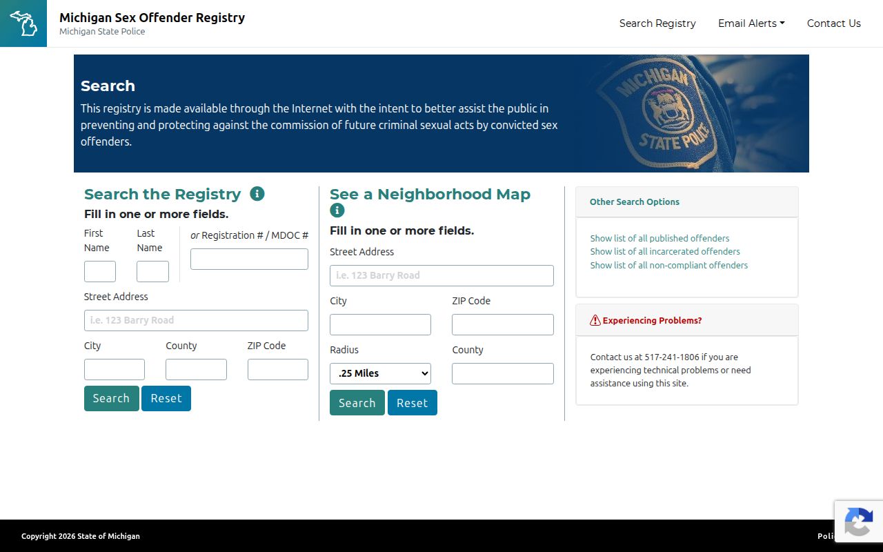 St. Joseph County sex offender check on the Michigan PSOR search