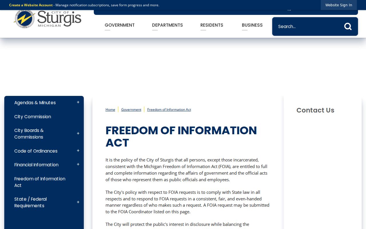 Sturgis criminal records request process under city FOIA
