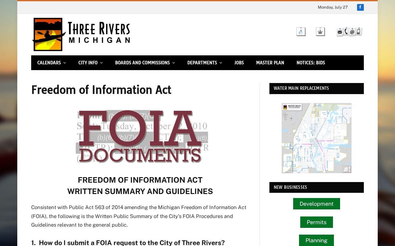 Three Rivers criminal records request process under city FOIA