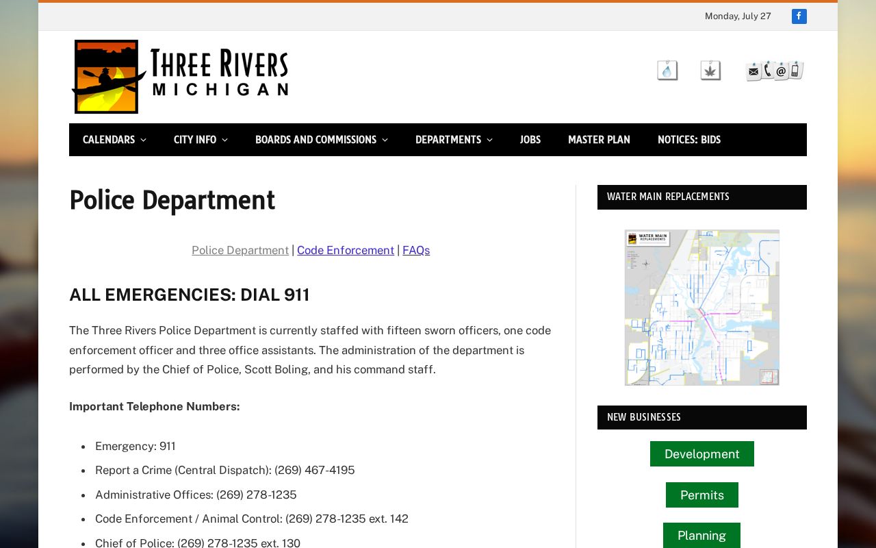 Three Rivers criminal history source at the city Police Department